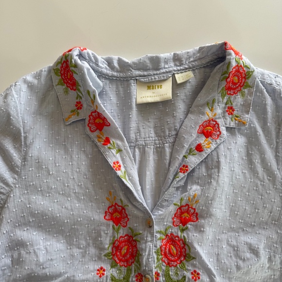Anthropologie-Maeve-Christie-Embroidered-Floral-Button down-Blouse-Top-Cottage-6 - Picture 6 of 14